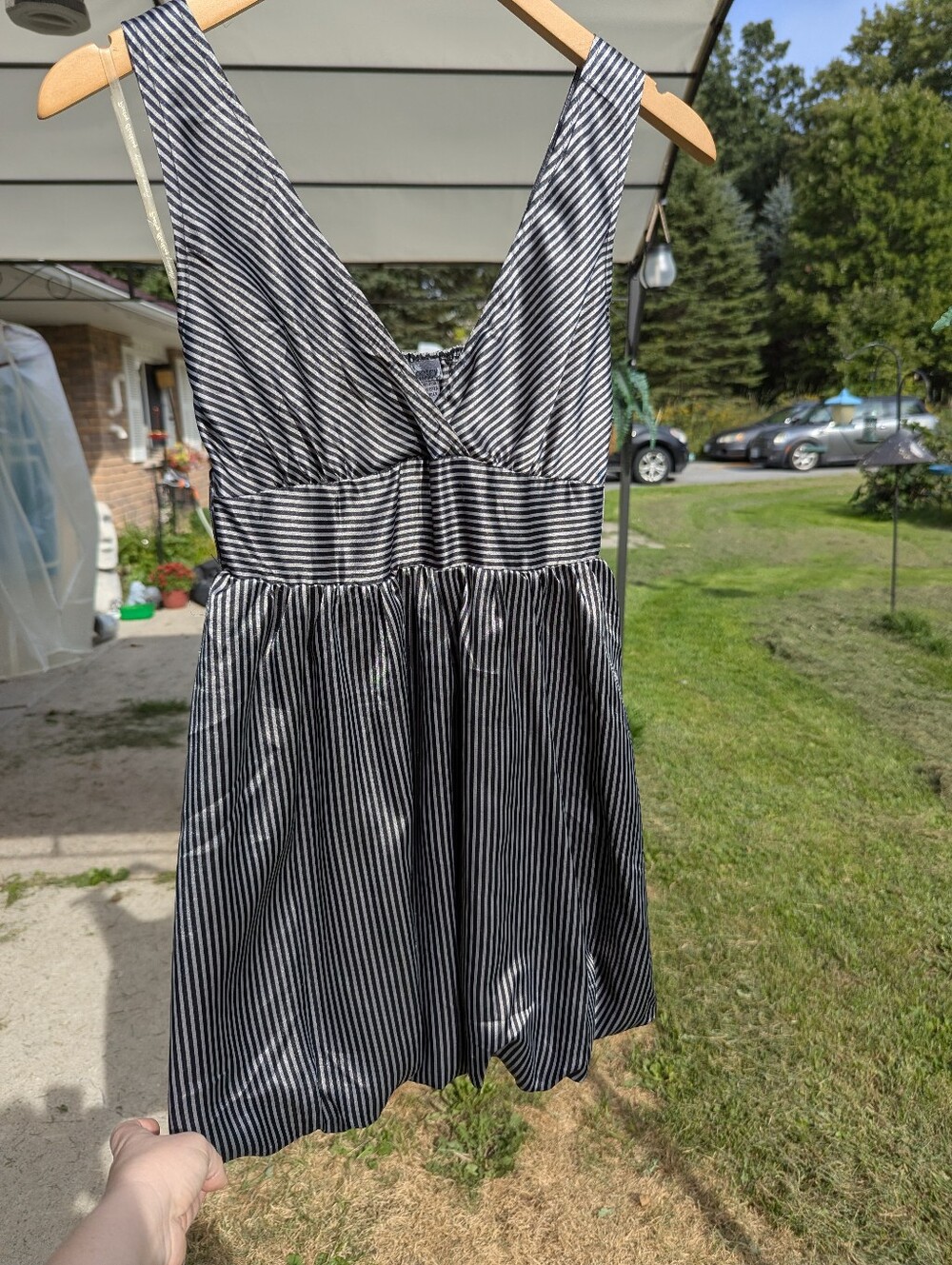 Poetry Silver Grey And Black Striped Bubble Dress V-neck Small